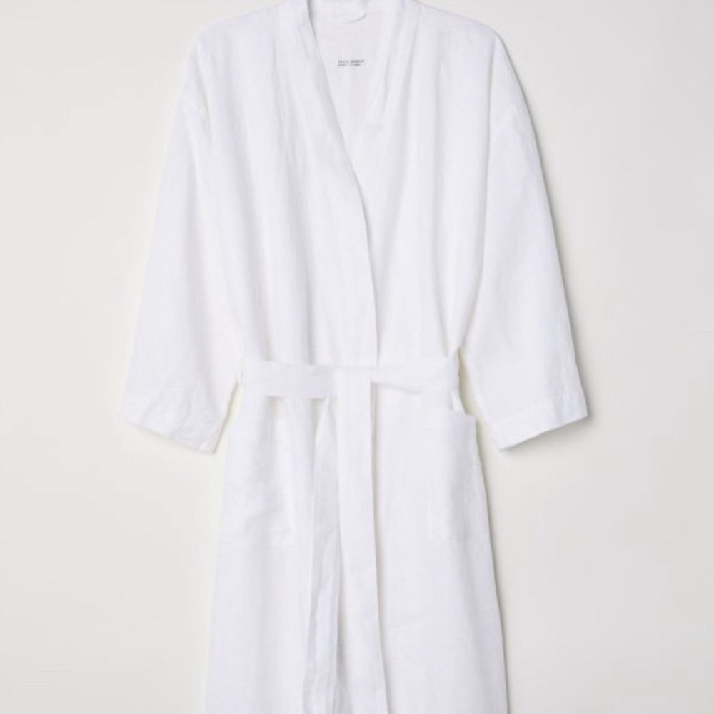 Stonewashed White Linen Robe
